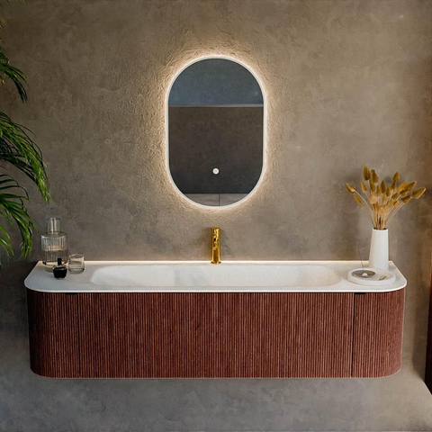 Mondiaz KURVE Ensemble de meubles de salle de bains - 170x46x40cm - 1 tiroir - 2 portes - lavabo solid surface - central - 1 trou de robinet - Ruby SW1415302
