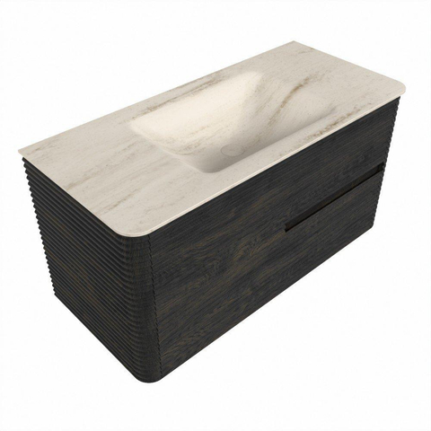 Mondiaz CIRO-DLUX Meuble de salle de bains - 100x45x50cm - Plan vasque Solid surface Meli - 1 vasque centrale - sans trous de robinetterie - 2 tiroirs - Shadow SW1532288