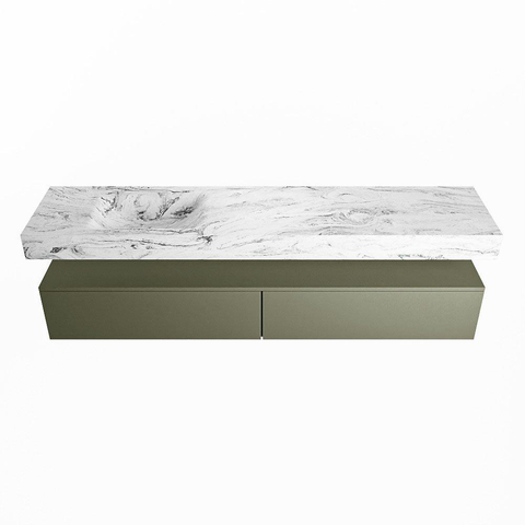 Mondiaz ALAN-DLUX Ensemble de meuble - 200cm - meuble Army mat - 2 tiroirs - Lavabo Cloud Glace suspendu - vasque Gauche - 1 trou de robinet SW806338