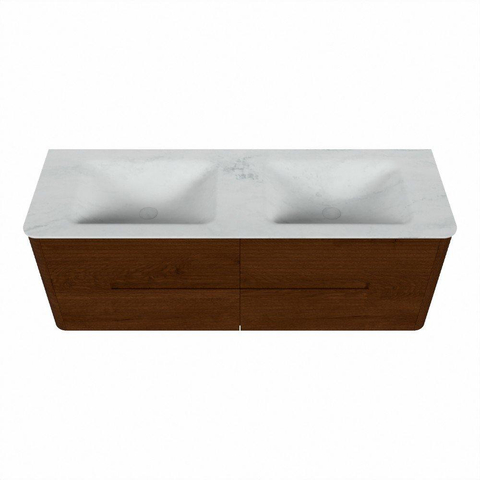 Mondiaz CIRO-DLUX Badkamermeubelset - 140x45x50cm - Solid surface wastafel Opalo - 2 wasbak Dubbel - zonder kraangaten - 4 lades - Ruby SW1531505