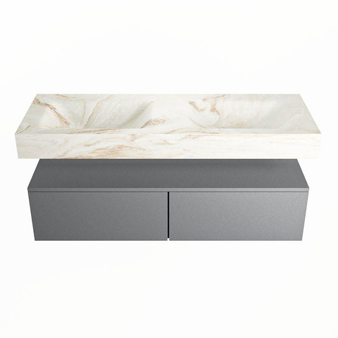 Mondiaz ALAN-DLUX Ensemble de meuble - 130cm - meuble Plata mat - 2 tiroirs - Lavabo Cloud Frappe suspendu - vasque Gauche et droite - 2 trous de robinet SW805530