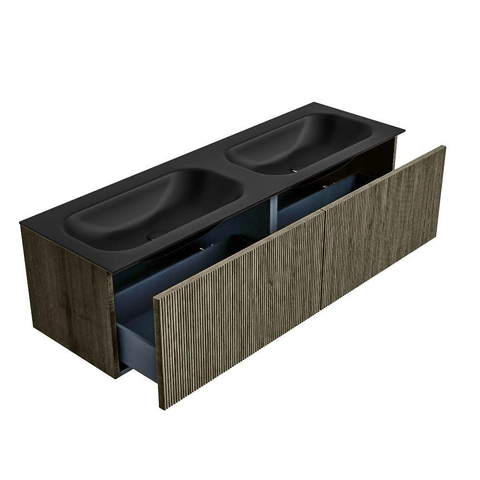 Mondiaz KURVE Ensemble meuble de salle de bains - 150x46x40cm - 2 tiroirs - lavabo solid surface - double - sans trou de robinet - Shadow SW1414311