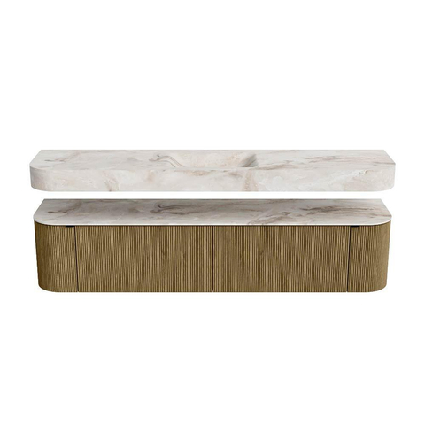 MONDIAZ THOR-DLUX Meuble de salle de bains - 200cm - arrondi gauche + droite - couleur Dusk - 2 tiroirs et 2 portes - Vasque suspendue CLOUD Milieu 1 trou de robinet couleur Frappe SW1466834