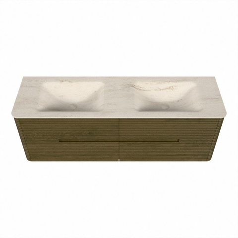 Mondiaz CIRO-DLUX Badkamermeubelset - 150x45x50cm - Solid surface wastafel Meli - 2 wasbak Dubbel - 2 kraangaten - 4 lades - Dusk SW1533166