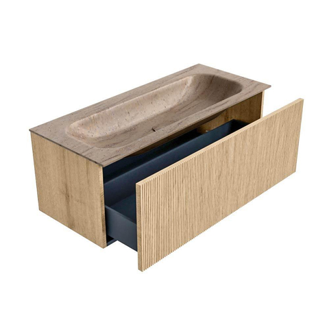 MONDIAZ KURVE-DLUX Meuble de salle de bains 110cm couleur Oak avec 1 tiroir et 0 porte. Lavabo BIG MEDIUM Central 1 trou de robinet Saba. SW1433092