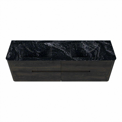 Mondiaz CIRO-DLUX Badkamermeubelset - 160x45x50cm - Solid surface wastafel Lava - 2 wasbak Dubbel - 2 kraangaten - 4 lades - Shadow SW1532493