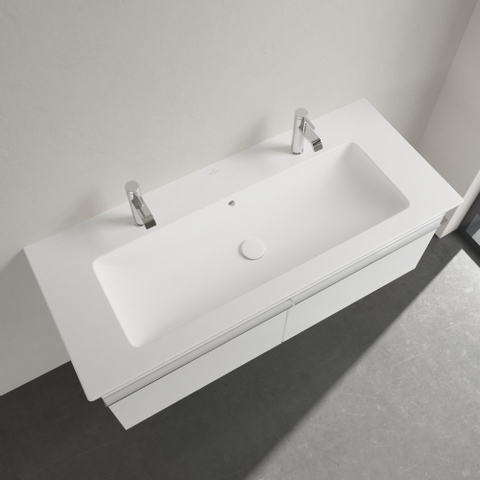 Villeroy & Boch venticello meubelwastafel - met 2 kraangaten - 120x50cm - met overloop CeramicPlus - Stone White (mat wit) SW209622