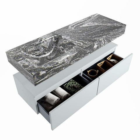 Mondiaz ALAN-DLUX Ensemble de meuble - 130cm - meuble Clay mat - 2 tiroirs - Lavabo Cloud Lava suspendu - vasque Gauche - 1 trou de robinet SW808844