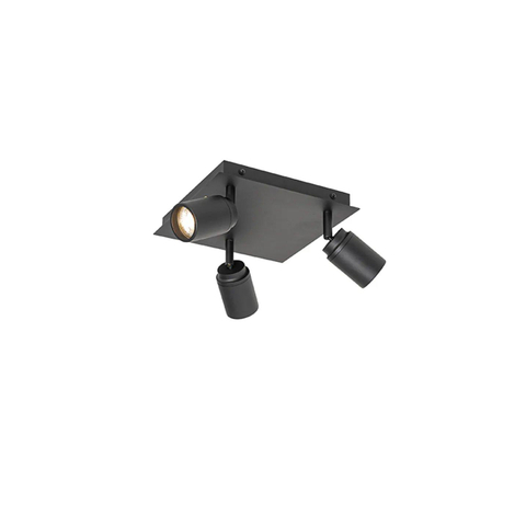 QAZQA Ducha plafonnier de salle de bains - 23x23cm - 3 spots - IP44 - carré - noir mat SW1187235