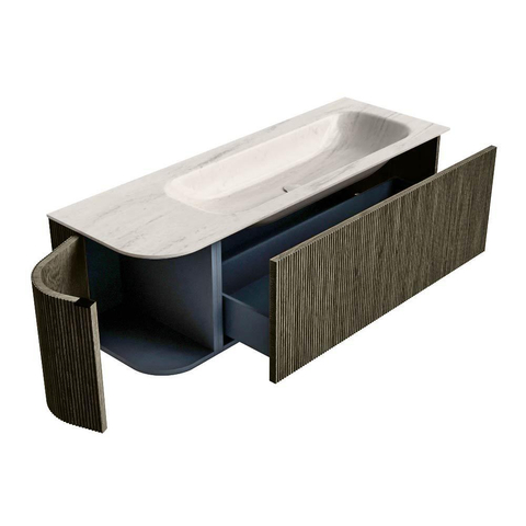 MONDIAZ KURVE-DLUX Meuble de salle de bains 135cm arrondi à gauche couleur Shadow avec 1 tiroir et 1 porte. Lavabo BIG MEDIUM à droite 1 trou de robinet Meli. SW1431792