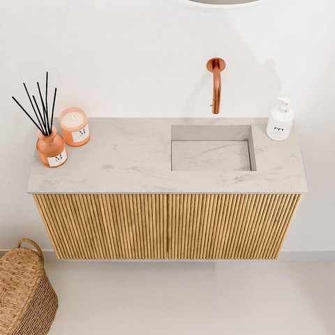 Mondiaz JOYA-DLUX 70cm toiletmeubel - kleur Oak - Wastafel FAYE positie Rechts Zonder kraangat kleur Opalo. SW1422153