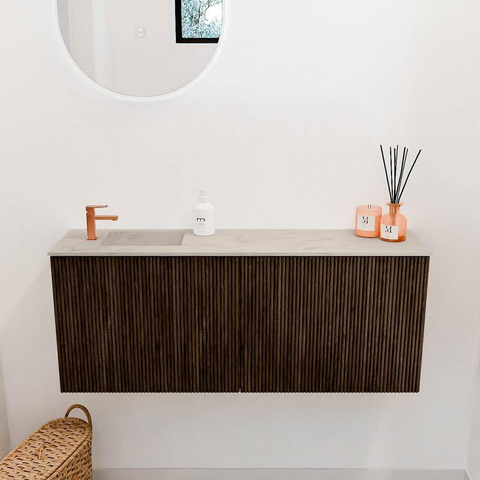 Mondiaz JOYA-DLUX Meuble de toilette 100cm - couleur Walnut - Vasque FAYE position Gauche 1 trou de robinet couleur Opalo SW1422533