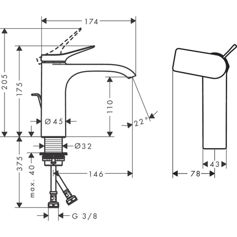 Hansgrohe VIVENIS Eengreeps wastafelmengkraan - 110 - coolstart - met PopUp - trekwaste - mat zwart SW699931