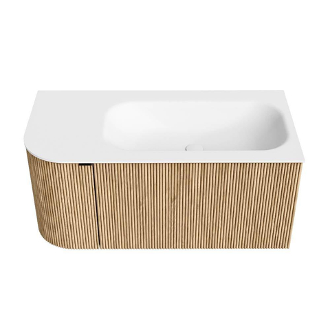 MONDIAZ KURVE Meuble de salle de bains 95 cm avec module 25 L couleur Chêne avec 1 tiroir et 1 porte. Lavabo BIG SMALL à droite 1 trou de robinet Talc. SW1138163