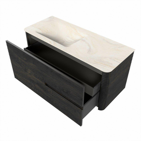 Mondiaz CIRO-DLUX Ensemble de meubles de salle de bains - 110x45x50cm - Plan vasque Solid surface Ostra - 1 vasque à gauche - 1 trou de robinet - 2 tiroirs - Shadow SW1532521