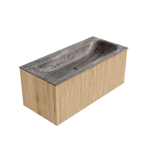 MONDIAZ KURVE-DLUX Meuble de salle de bains 100cm couleur Chêne avec 1 tiroir et 0 porte. Lavabo BIG MEDIUM Central sans trou de robinet Oza. SW1432645