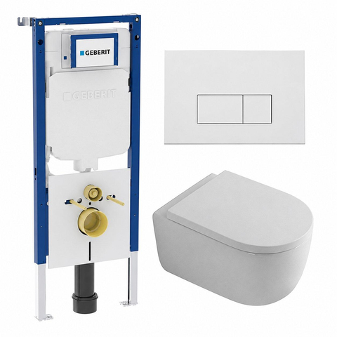 QeramiQ Dely Swirl Toiletset - 36.3x51.7cm - diepspoel - rimless - Geberit UP720 Duofix Sigma inbouwreservoir - 35mm zitting - mat witte metalen bedieningsplaat - rechtehoekige knoppen - mat wit SW1413904