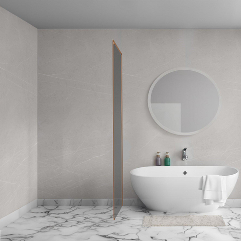 Aqua Vista Oria Cuadra zijwand - 100x200cm - voor douchecabine - 8mm - rookglas - geborsteld koper SW1436525