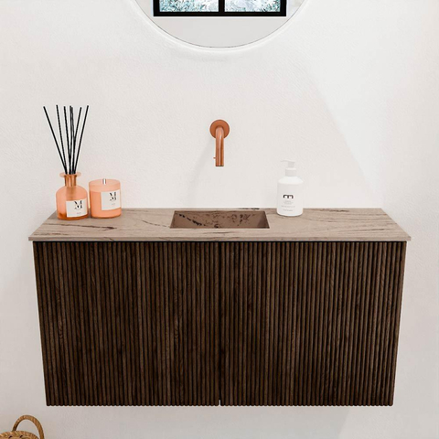 Mondiaz JOYA-DLUX 80cm toiletmeubel - kleur Walnut - Wastafel FAYE positie Midden Zonder kraangat kleur Arena. SW1424333
