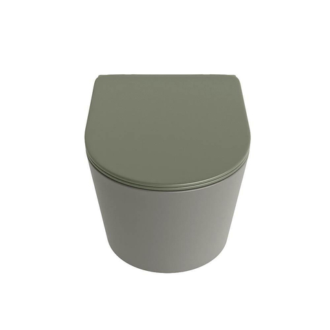 Mondiaz LAVIE hangtoilet – spoelrandloos – 36 x 53 cm – met softclose zitting – Smoke (lichtbruin), zitting Army (groen) SW1208579