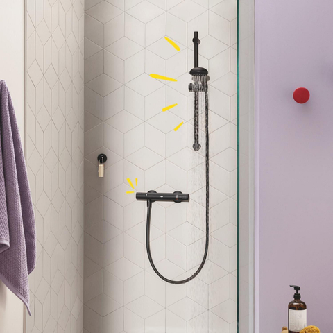 Grohe Precision Start Douchekraan - thermostatisch - zonder omstel - koppelingen - HOH=15cm - matte black (mat zwart) SW924682