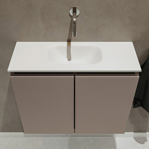 MONDIAZ TURE Toiletmeubel 60x23x50cm met 0 kraangaten 2 deuren smoke mat Wastafel Eden midden Solid Surface Wit SW474977
