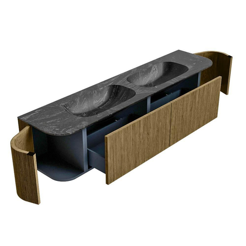 Mondiaz KURVE-DLUX Badkamermeubelset - 190x46x40cm - 2 lade - 2 deuren - wastafel solid surface - dubbel - 2 kraangaten - Dusk SW1415572