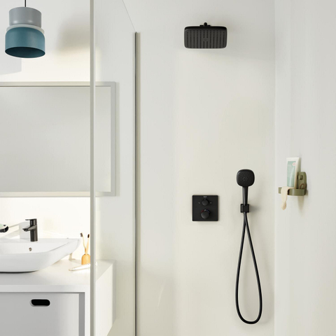 Grohe Precision Showerset - compleet - handdouche diameter 11cm - 2 straalsoorten - hoofddouche 25x25cm - inbouw douchekraan thermostatisch - vierkant - met omstel - matte black (mat zwart) SW1126884