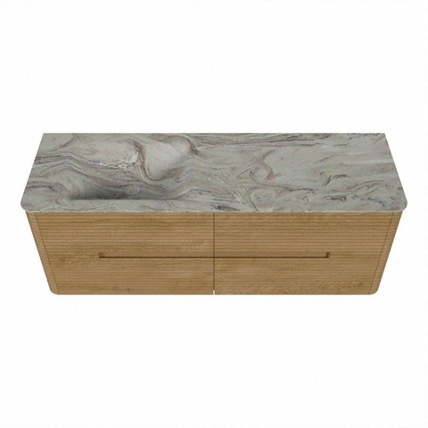 Mondiaz CIRO-DLUX Meuble de salle de bains - 140x45x50cm - Plan-vasque solid surface Glace - 1 vasque à gauche - sans trous de robinetterie - 4 tiroirs - Chêne SW1530831