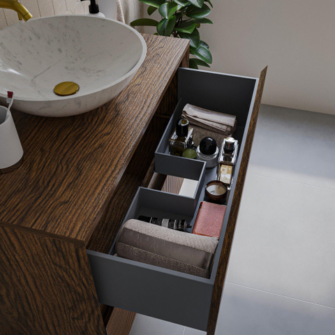 Saniclass Holz Atelier Meuble de salle de bain - 80x45x60cm - lavabo en céramique blanc - 1 vasque - sans trous de robinet - 2 tiroirs - Walnut pure SW1437742