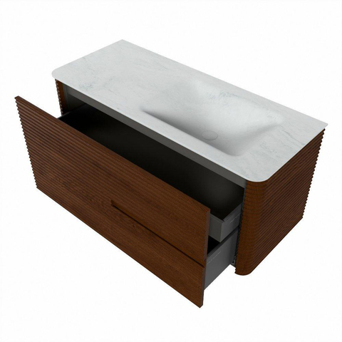 Mondiaz CIRO-DLUX Badkamermeubelset - 110x45x50cm - Solid surface wastafel Opalo - 1 wasbak Rechts - zonder kraangaten - 2 lades - Ruby SW1531630