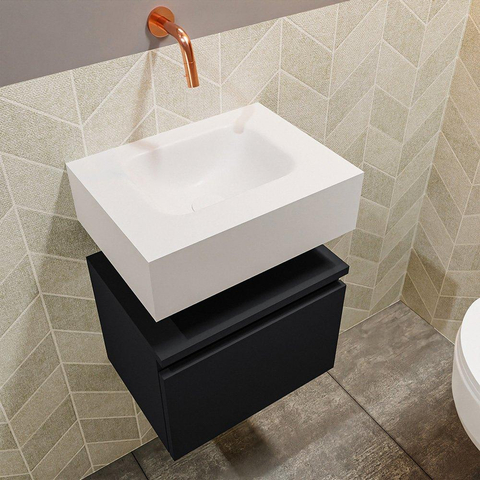 MONDIAZ ANDOR Toiletmeubel 40x30x30cm met 0 kraangaten 1 lades urban mat Wastafel Lex midden Solid Surface Wit SW473918