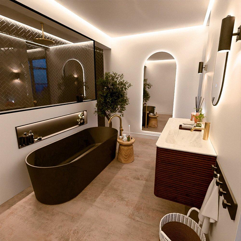 Mondiaz CIRO-DLUX Badkamermeubelset - 130x45x50cm - Solid surface wastafel Opalo - 1 wasbak Rechts - 1 kraangat - 4 lades - Ruby SW1531654