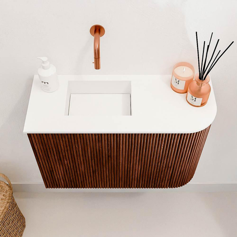 Mondiaz JOYA 61.6cm meuble de toilette - arrondi droit couleur Ruby - Vasque FAYE position Gauche Sans trou de robinet couleur Talc. SW1421780