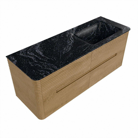 Mondiaz CIRO-DLUX Meuble de salle de bains - 130x45x50cm - Lavabo en solid surface Lava - 1 vasque à droite - sans trous de robinet - 4 tiroirs - Chêne SW1531088