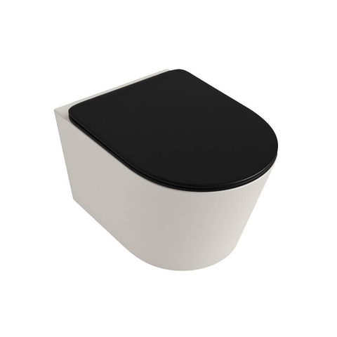 Mondiaz LAVIE hangtoilet – spoelrandloos – 36 x 53 cm – met softclose zitting – Linen (offwhite), zitting Urban (zwart) SW1208744