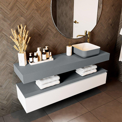 Mondiaz TOP 30 Plan sous vasque suspendu - 150x30x12cm - solid surface - Plata SW1022823