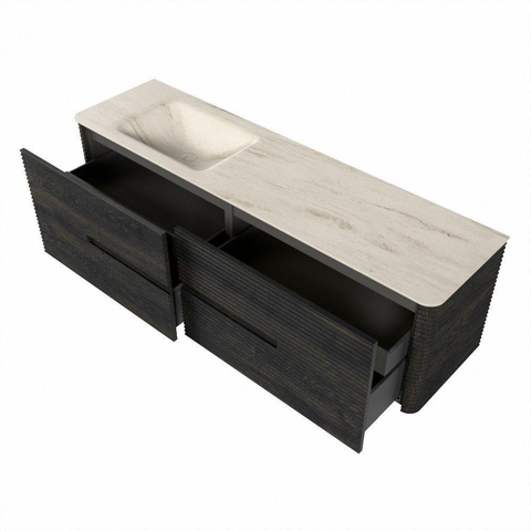 Mondiaz CIRO-DLUX Ensemble de meubles de salle de bains - 170x45x50cm - Plan-vasque en solid surface Meli - 1 vasque à gauche - 1 trou de robinet - 4 tiroirs - Shadow SW1532540