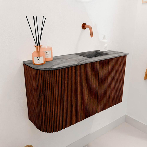 Mondiaz JOYA-DLUX Meuble de salle de bains 71.6cm - arrondi gauche couleur Ruby - Lavabo FAYE position Droite Sans trou de robinet couleur Sombra. SW1426267
