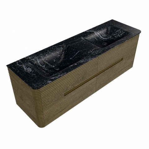Mondiaz CIRO-DLUX Badkamermeubelset - 150x45x50cm - Solid surface wastafel Lava - 2 wasbak Dubbel - zonder kraangaten - 4 lades - Dusk SW1533052