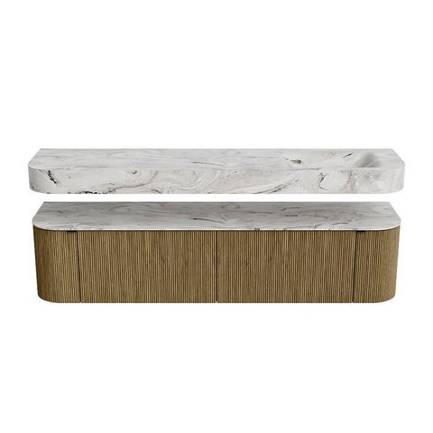 MONDIAZ THOR-DLUX Meuble de salle de bains - 190cm - arrondi gauche + droite - couleur Dusk - 2 tiroirs et 2 portes - Vasque suspendue CLOUD Droite sans trou de robinet - couleur Glace SW1466445