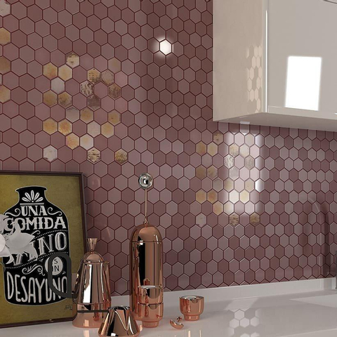 The Mosaic Factory Valencia mozaïektegel - 27.6x32.9cm - wandtegel - Zeshoek/Hexagon - Gerecycled glas Burgundy mat/glans SW374589
