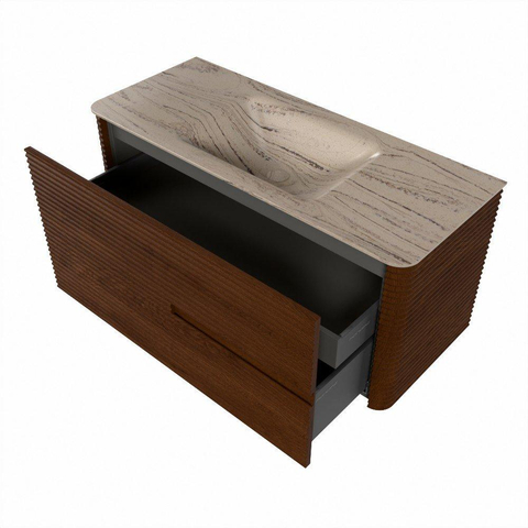 Mondiaz CIRO-DLUX Ensemble de meuble de salle de bains - 110x45x50cm - Plan vasque solid surface Arena - 1 vasque au milieu - sans trous de robinet - 2 tiroirs - Ruby SW1531893