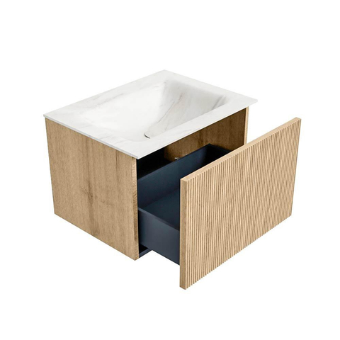 MONDIAZ KURVE-DLUX Meuble de salle de bains 60 cm couleur Oak avec 1 tiroir. Lavabo CLOUD central 1 trou de robinet couleur Ostra. SW1137749