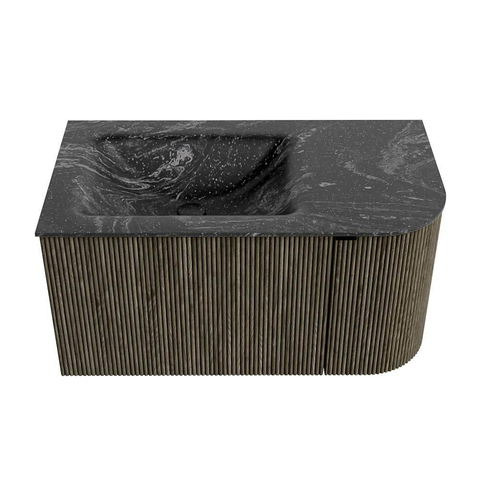 Mondiaz KURVE-DLUX Ensemble de meubles de salle de bains - 85x46x40cm - 1 tiroir - 1 porte - lavabo solid surface - gauche - sans trou de robinet - Shadow SW1414618