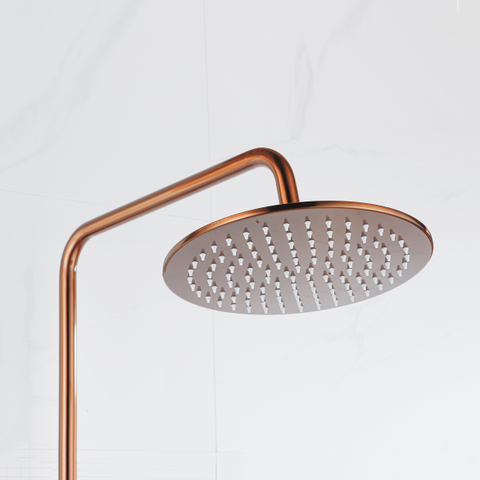 Fortifura Calvi Regendoucheset - thermostatisch - 25cm - hoofddouche - gladde slang - ronde handdouche - PVD - geborsteld koper SW1204397
