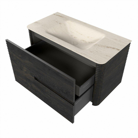 Mondiaz CIRO-DLUX Meuble de salle de bains - 90x45x50cm - Plan-vasque Solid Surface Meli - 1 vasque centrale - sans trous de robinet - 2 tiroirs - Shadow SW1532299