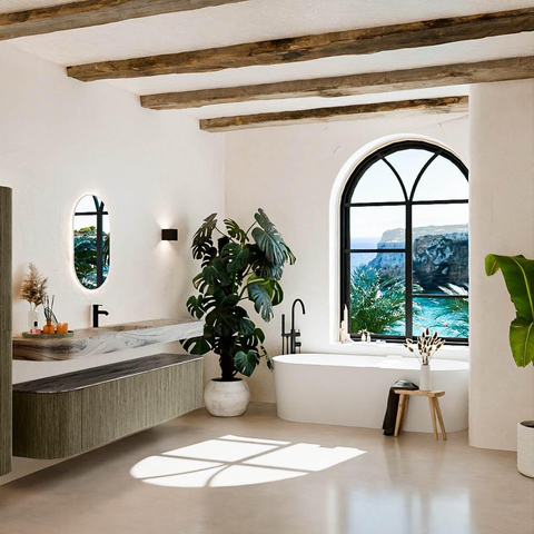 MONDIAZ THOR-DLUX 200cm meuble de salle de bains arrondi gauche + droite couleur Shadow avec 2 tiroirs et 2 portes. Vasque suspendue CLOUD Milieu 1 trou de robinet couleur Sombra. SW1467286