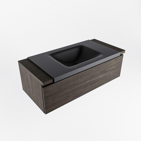 Ensemble de meuble de salle de bain Mondiaz BUKLA 100x45x34cm 1 trou de robinet lavabo central solid surface Urban sans poignée 1 tiroir avec softclose Mélamine Marron foncé SW704921