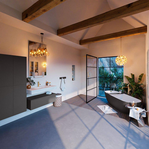 Mondiaz ALAN-DLUX Ensemble de meuble - 100cm - meuble Dark grey mat - 1 tiroir - Lavabo Cloud Opalo suspendu - vasque Centre - 1 trou de robinet SW806290